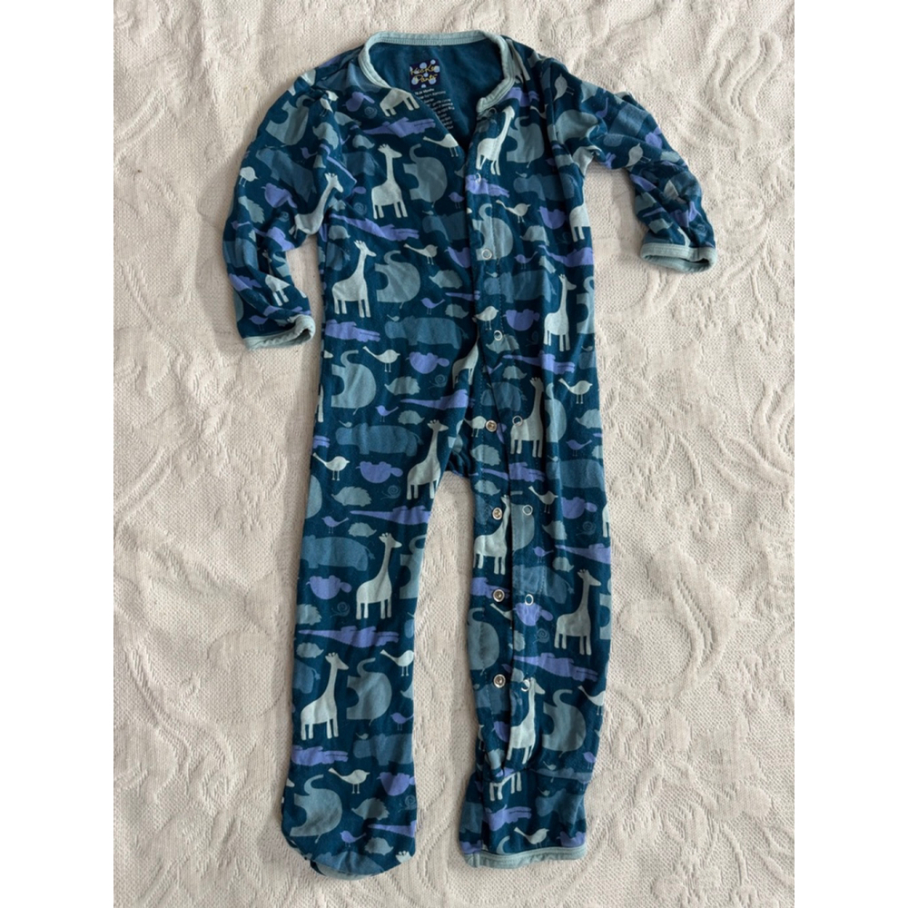 Baby KicKee Pants Blue Gray Animal Print Footie 18-24 Months